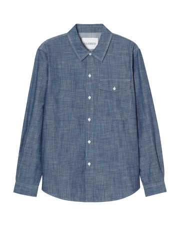 Washed cotton chambray Ink Blu
