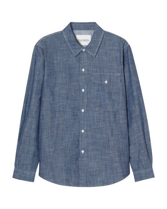 Washed cotton chambray Ink Blu