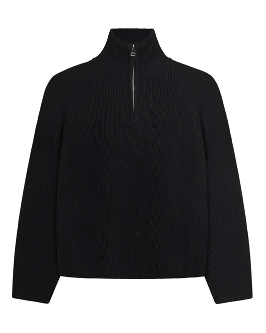 Black WBLee Wool Blend Ribbed Knit Half Zip Pullover