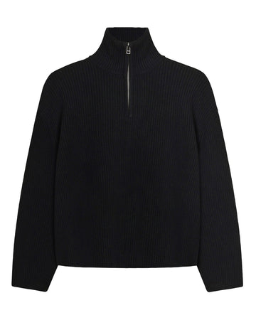 Black WBLee Wool Blend Ribbed Knit Half Zip Pullover