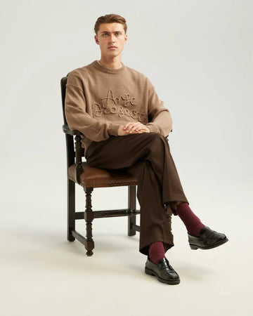 Brown Rope Wool Blend Embroide