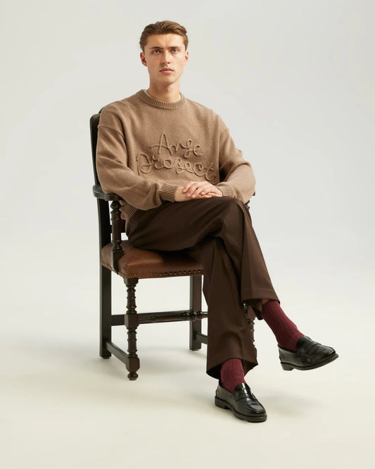 Brown Rope Wool Blend Embroide
