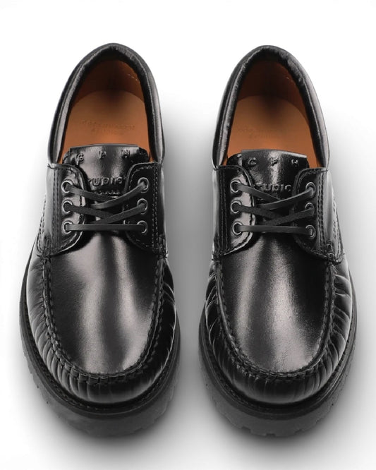Black Leather Boat Shoe