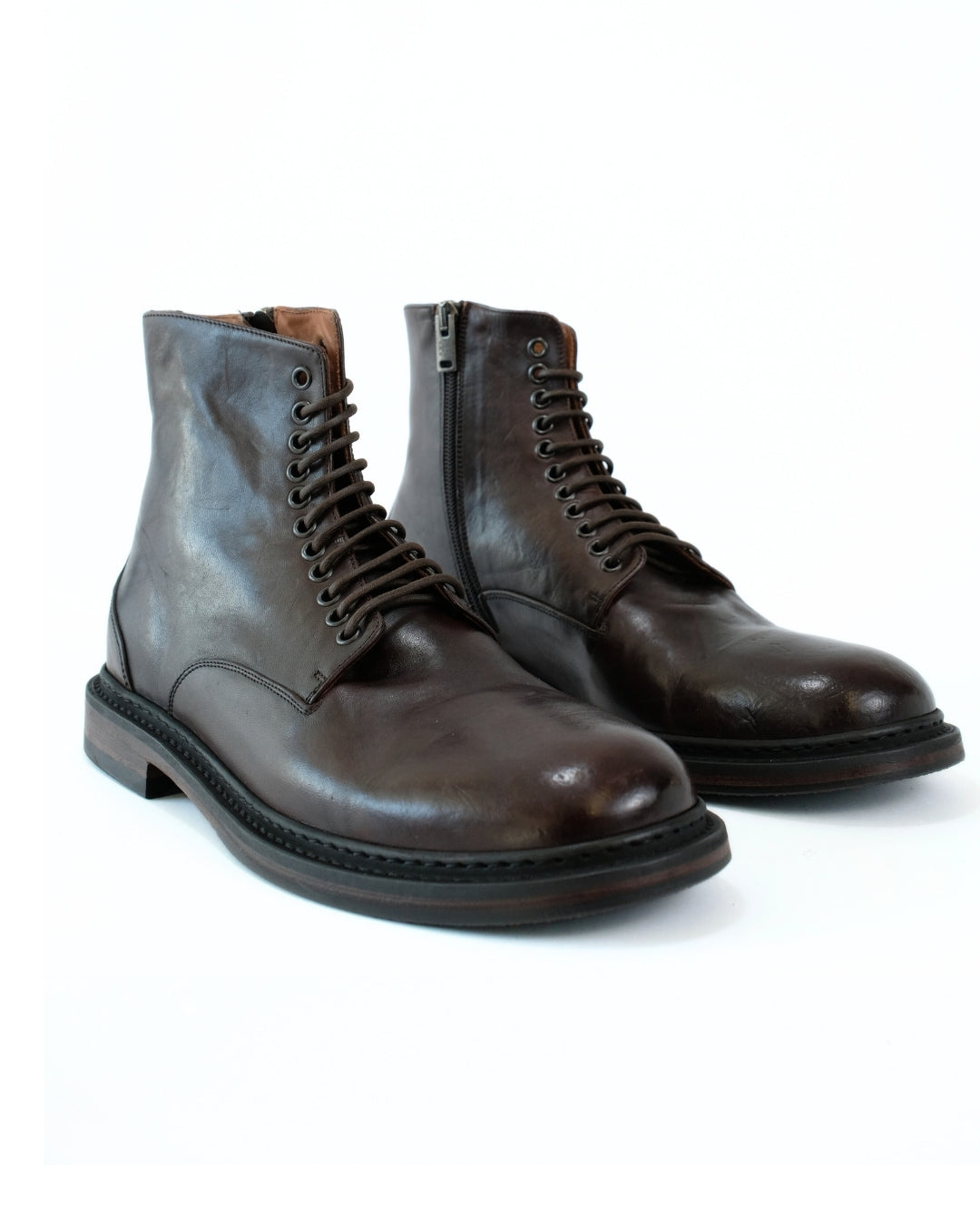 Dark brown horse nappa zipper