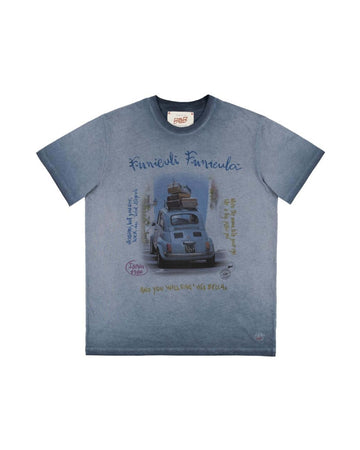 Funiculi Funicula Cotton Washed T-shirt Navy