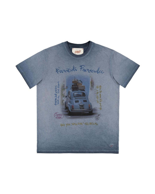 Funiculi Funicula Cotton Washed T-shirt Navy