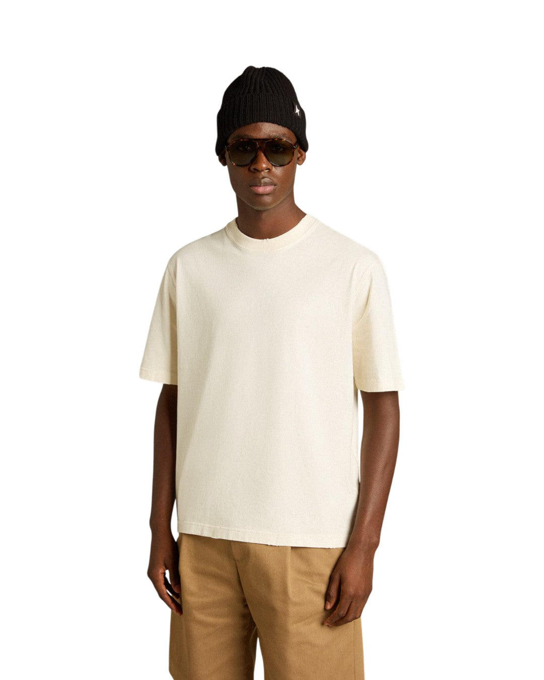 Relaxed fit T-shirt cotton jersey logo patch Heritage White