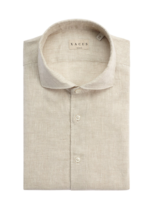 Beige Linen Tinto Filo Sirt Tailor Fit
