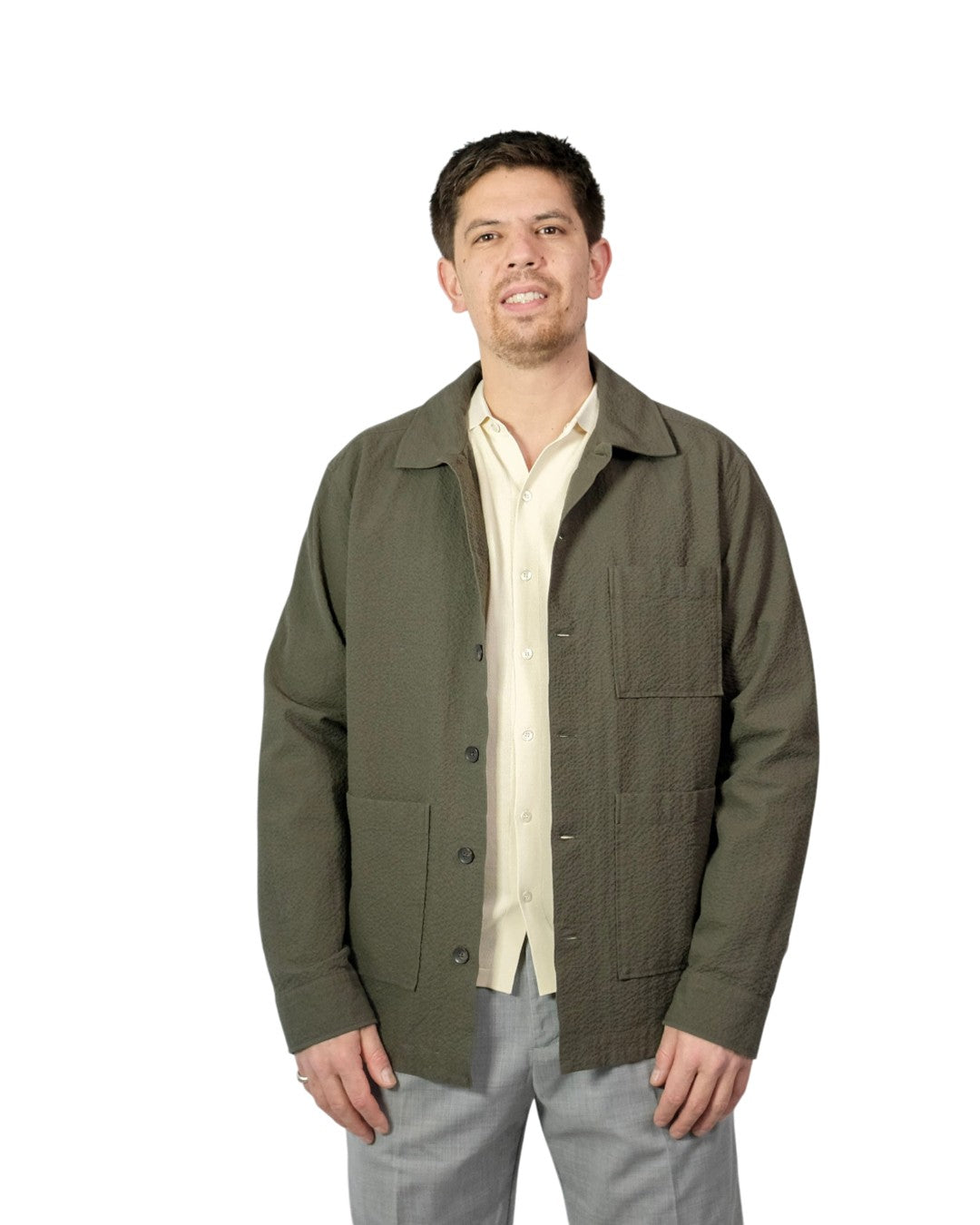 Kakhi Green Seersucker Overshirt