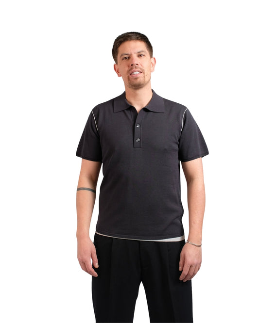 Black Comb Jonas Two Layer Knit Polo