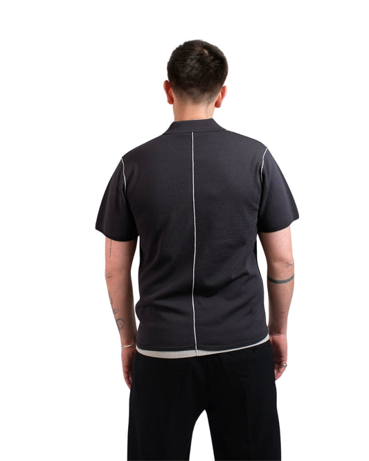 Black Comb Jonas Two Layer Knit Polo