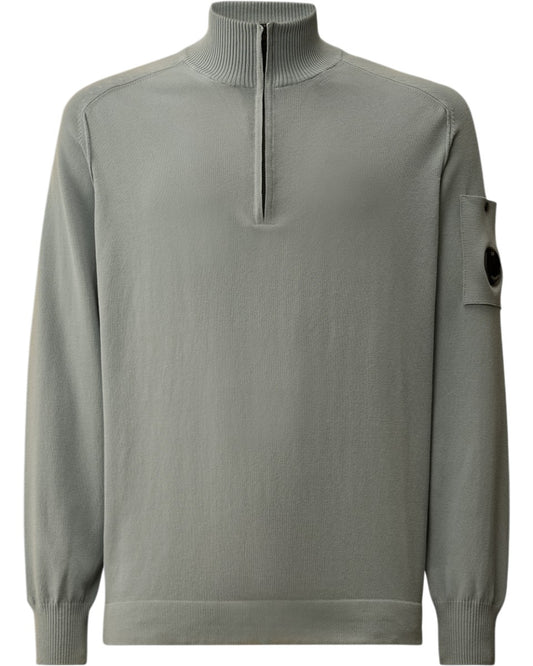 Gunmetal cotton crepe half zip sweater