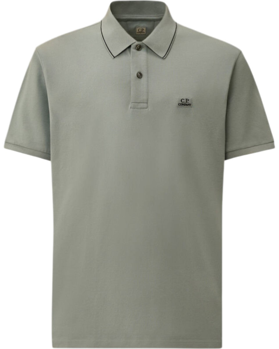 Silver Blue stretch piquet short sleeve logo polo