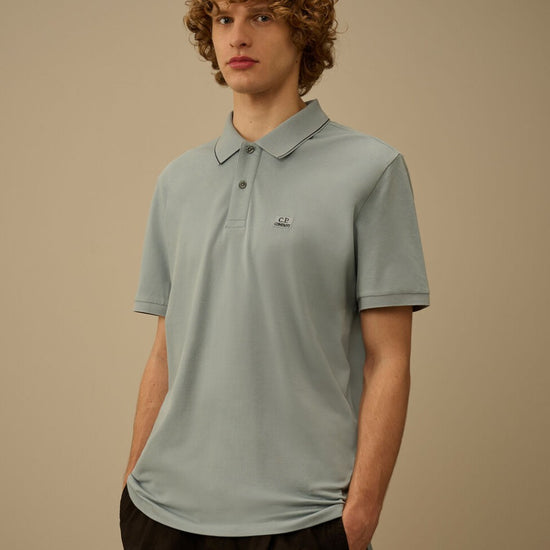 Silver Blue stretch piquet short sleeve logo polo