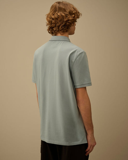 Silver Blue stretch piquet short sleeve logo polo