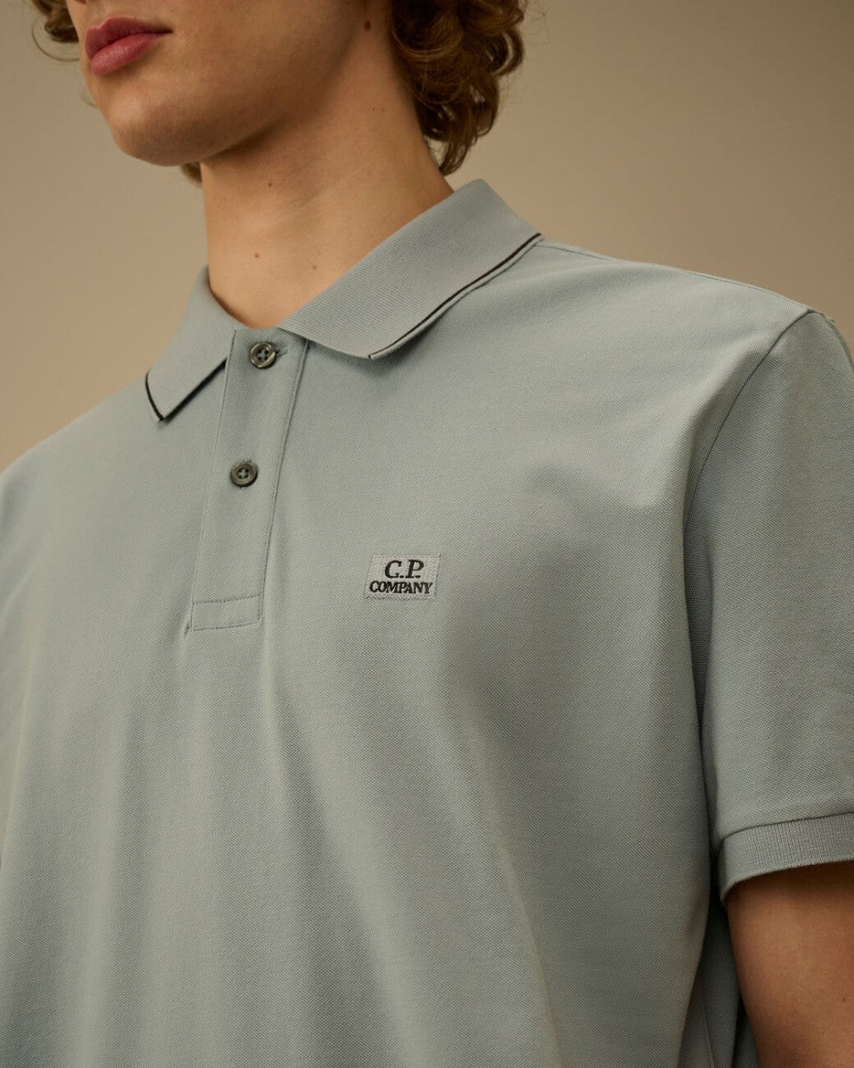 Silver Blue stretch piquet short sleeve logo polo