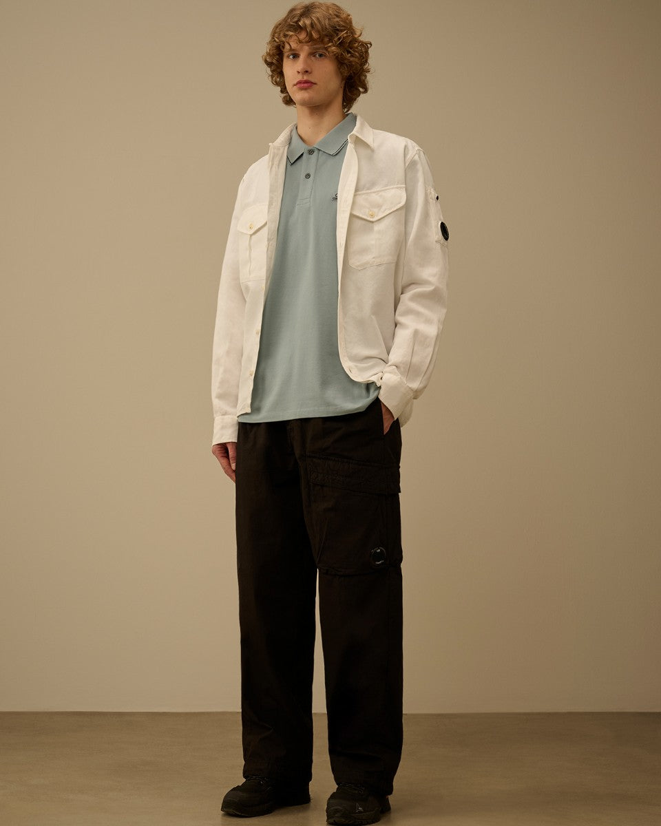 Silver Blue stretch piquet short sleeve logo polo