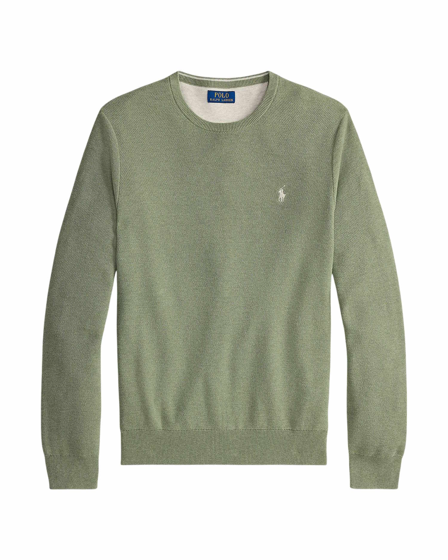 Fern Green Heather Mesh-Knit Cotton Pullover