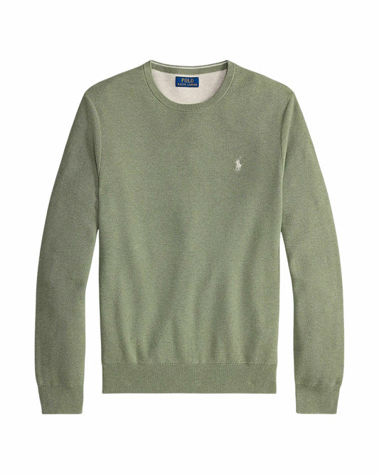 Fern Green Heather Mesh-Knit Cotton Pullover