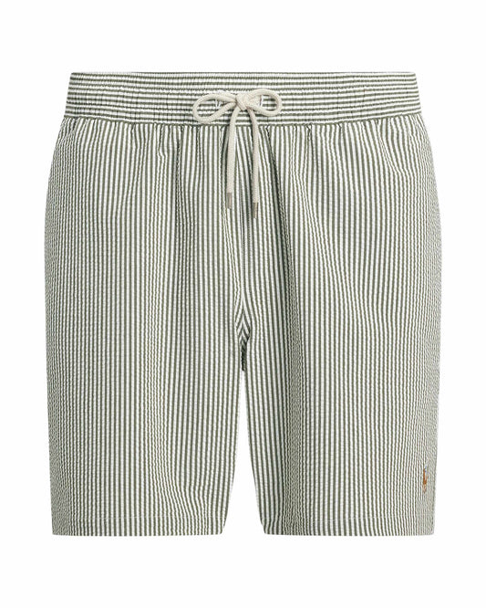 New Olive Seersucker Traveler Swimshorts Ralph Lauren