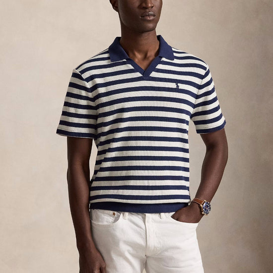 Newport Navy Andover Cream Cotton Stripe Polo