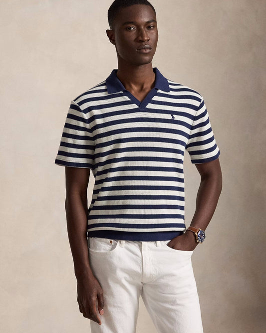 Newport Navy Andover Cream Cotton Stripe Polo