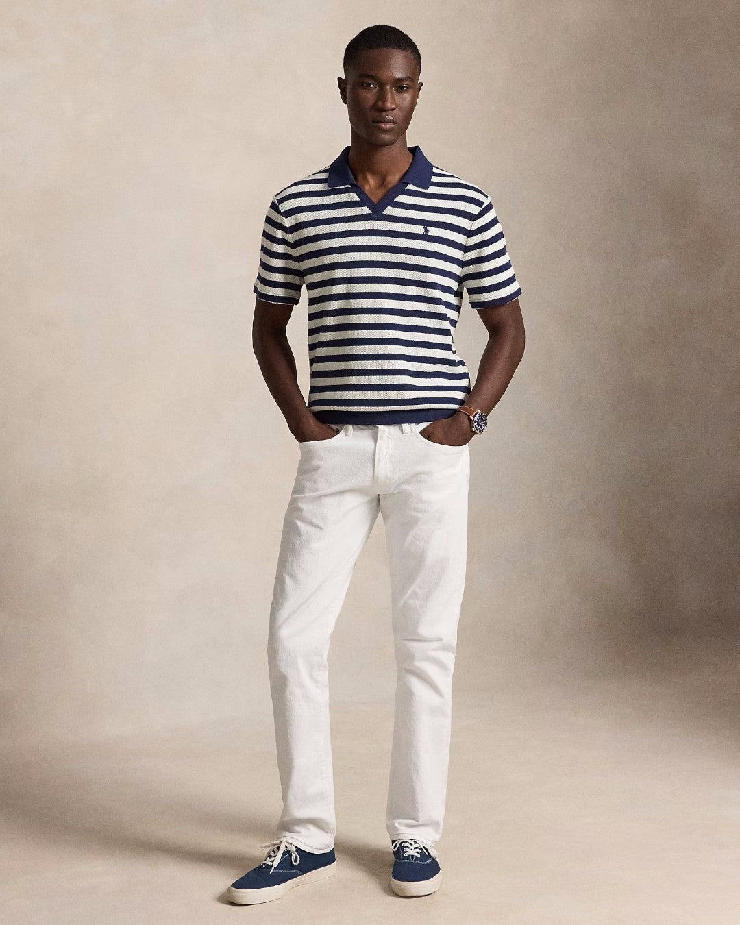 Newport Navy Andover Cream Cotton Stripe Polo