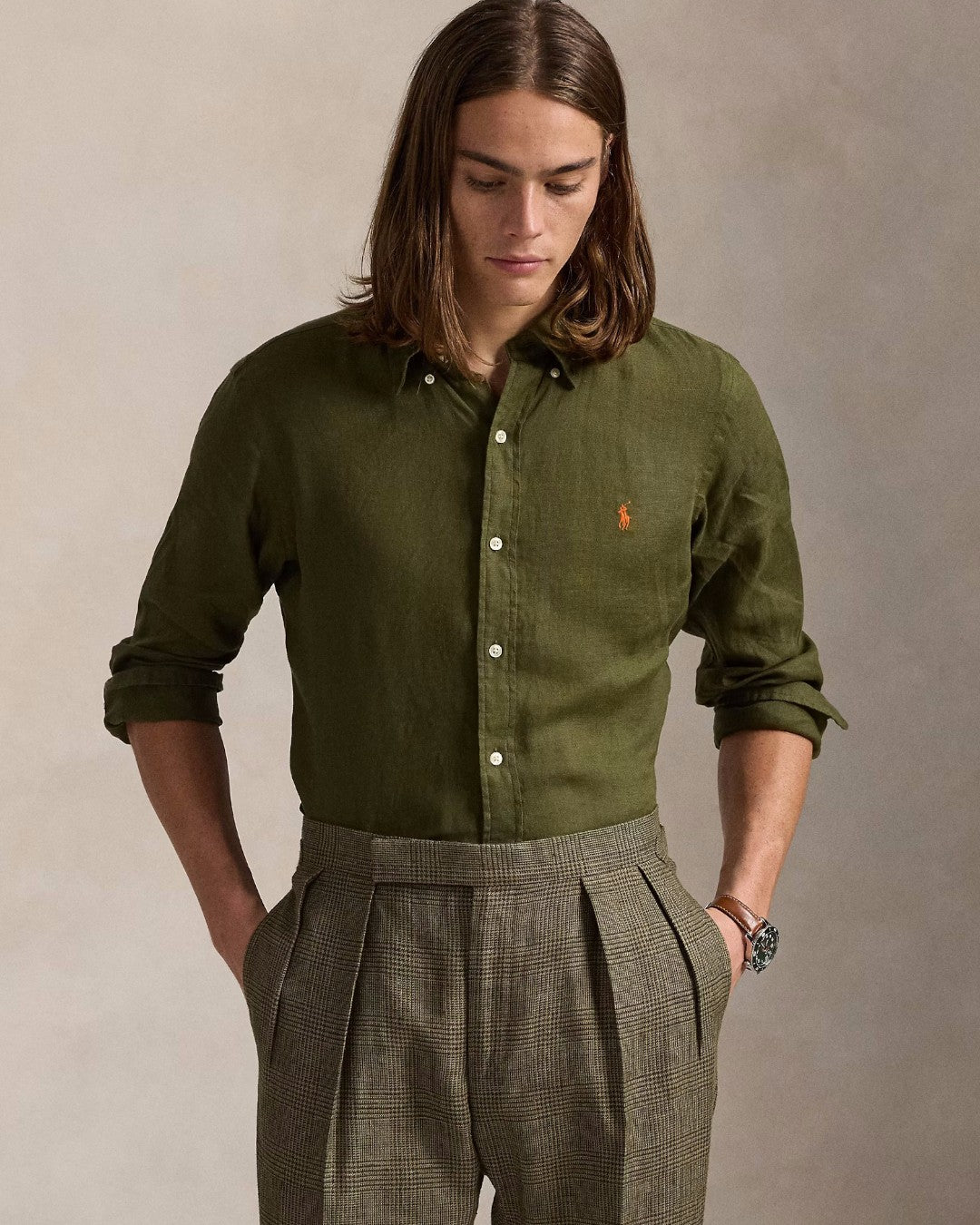 New Olive Linen Slim Fit Shirt