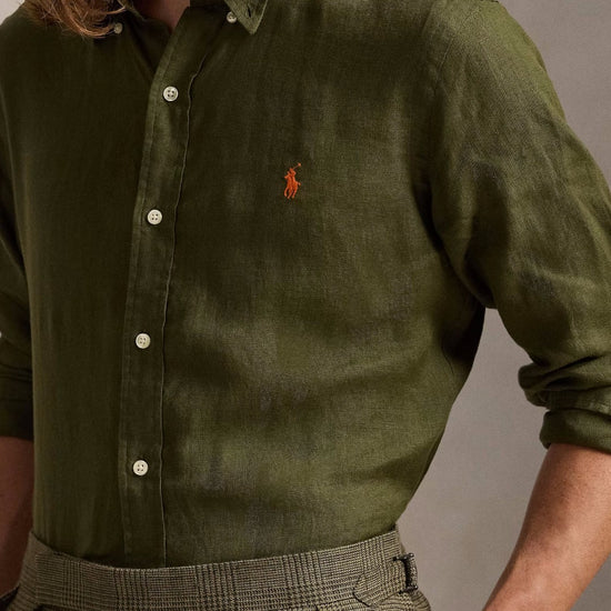 New Olive Linen Slim Fit Shirt