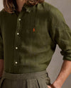 New Olive Linen Slim Fit Shirt