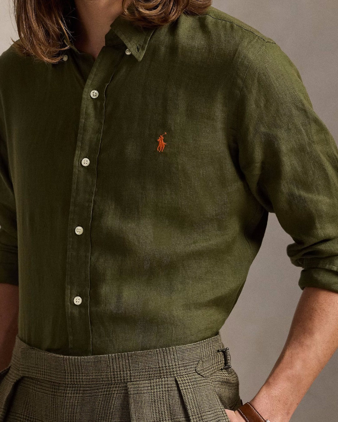New Olive Linen Slim Fit Shirt