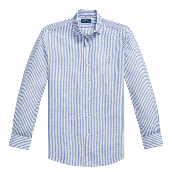 Blue White Stripe Seersucker Linen Shirt