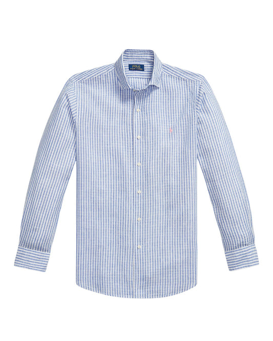 Blue White Stripe Seersucker Linen Shirt