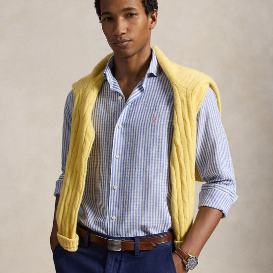 Blue White Stripe Seersucker Linen Shirt
