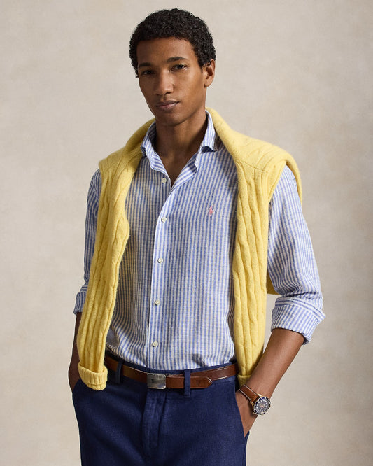 Blue White Stripe Seersucker Linen Shirt