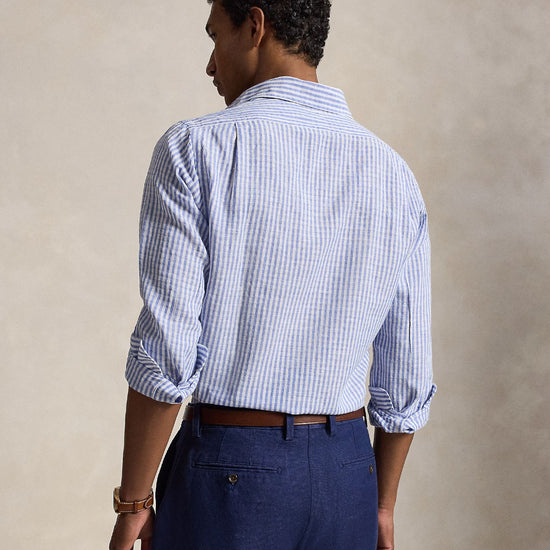 Blue White Stripe Seersucker Linen Shirt