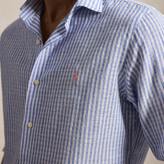 Blue White Stripe Seersucker Linen Shirt