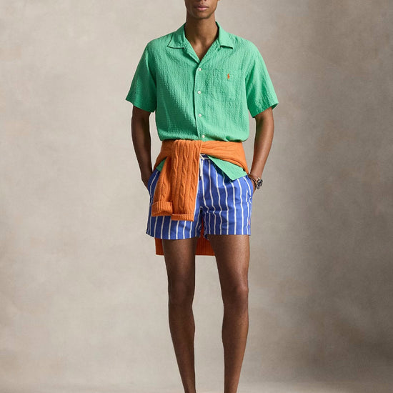 Blue Vertical Wide Stripe Slim Fit Swimshort