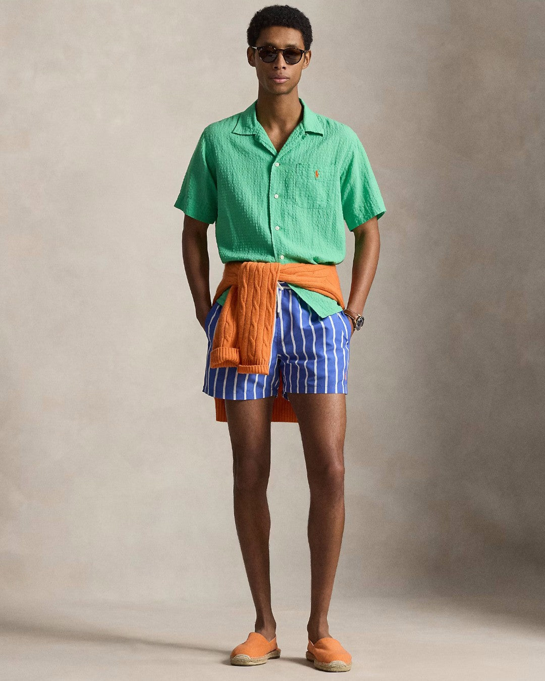 Blue Vertical Wide Stripe Slim Fit Swimshort