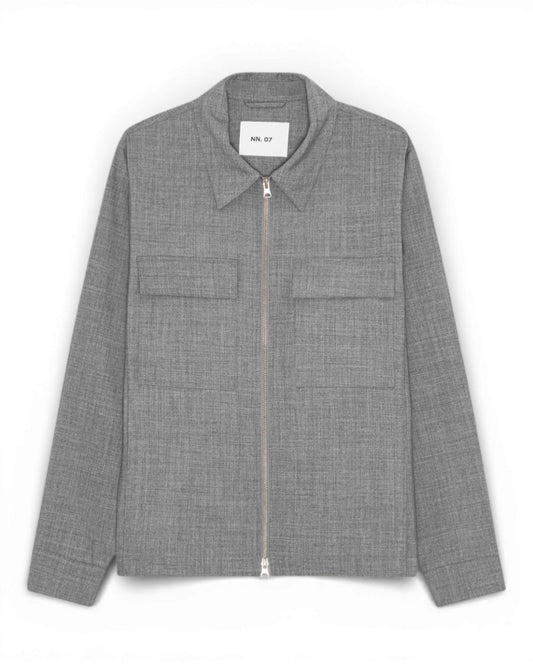 Light Grey Melange Alban Wool Blend Overshirt