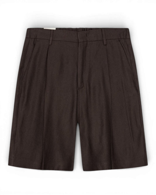 Deep Truffle Kay Linen Blend Relaxed Fit Shorts