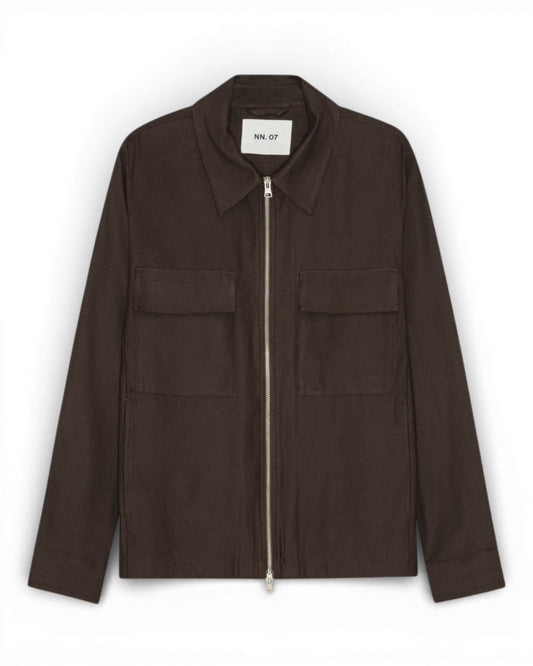 Deep Truffle Alban Linen Blend Overshirt