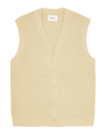 Ecru Reece Lightweight Cotton Button Down Vest