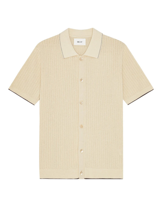 Ivory Nalo Knitted Cotton Button Down Polo