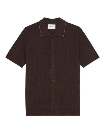 Deep Truffle Nalo Knitted Cotton Button Polo