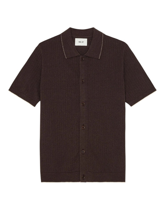 Deep Truffle Nalo Knitted Cotton Button Polo