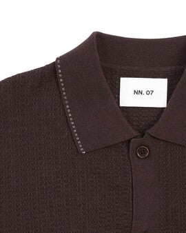 Deep Truffle Nalo Knitted Cotton Button Polo