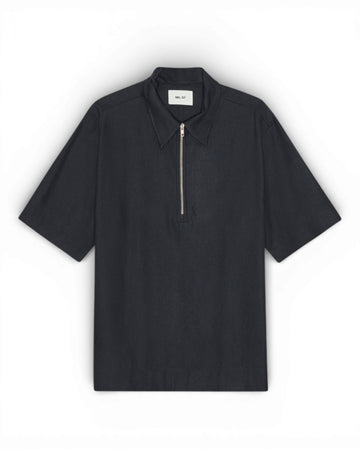 Deep Navy Bruno Linen Blend Half Zip Polo