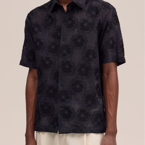 Black Freddy SS NO PKT Yam Dyed Satin Dobby Weave Shirt