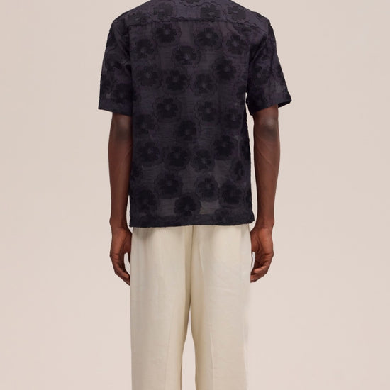 Black Freddy SS NO PKT Yam Dyed Satin Dobby Weave Shirt